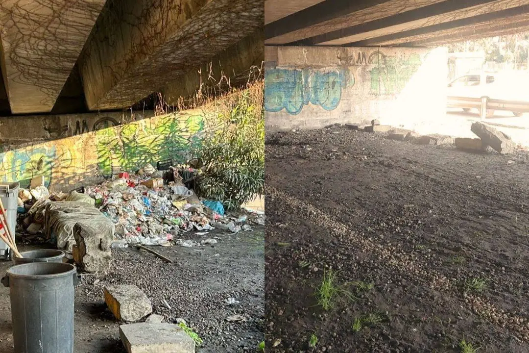 Prima e dopo l'intervento del Comune: qui viveva il senzatetto