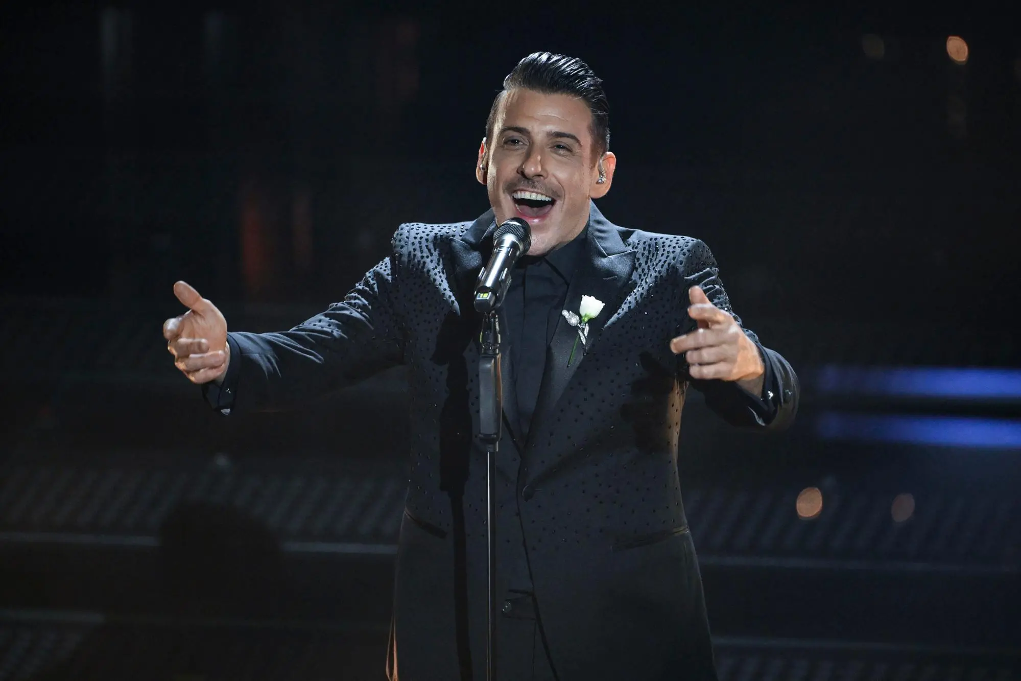 Italian singer Francesco Gabbani performs on the stage of the Ariston theatre during the 75th edition of the Sanremo Italian Song Festival, in Sanremo, Italy, 11 February 2025. The music festival will run from 11 to 15 February 2025. ANSA/ETTORE FERRARI