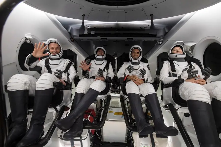 Gli astronauti Matthais Maurer, Tom Marshburn, Raja Chari e Kayla Barron nella SpaceX Crew Dragon Endurance (Ansa/NASA/Aubrey Gemignani)