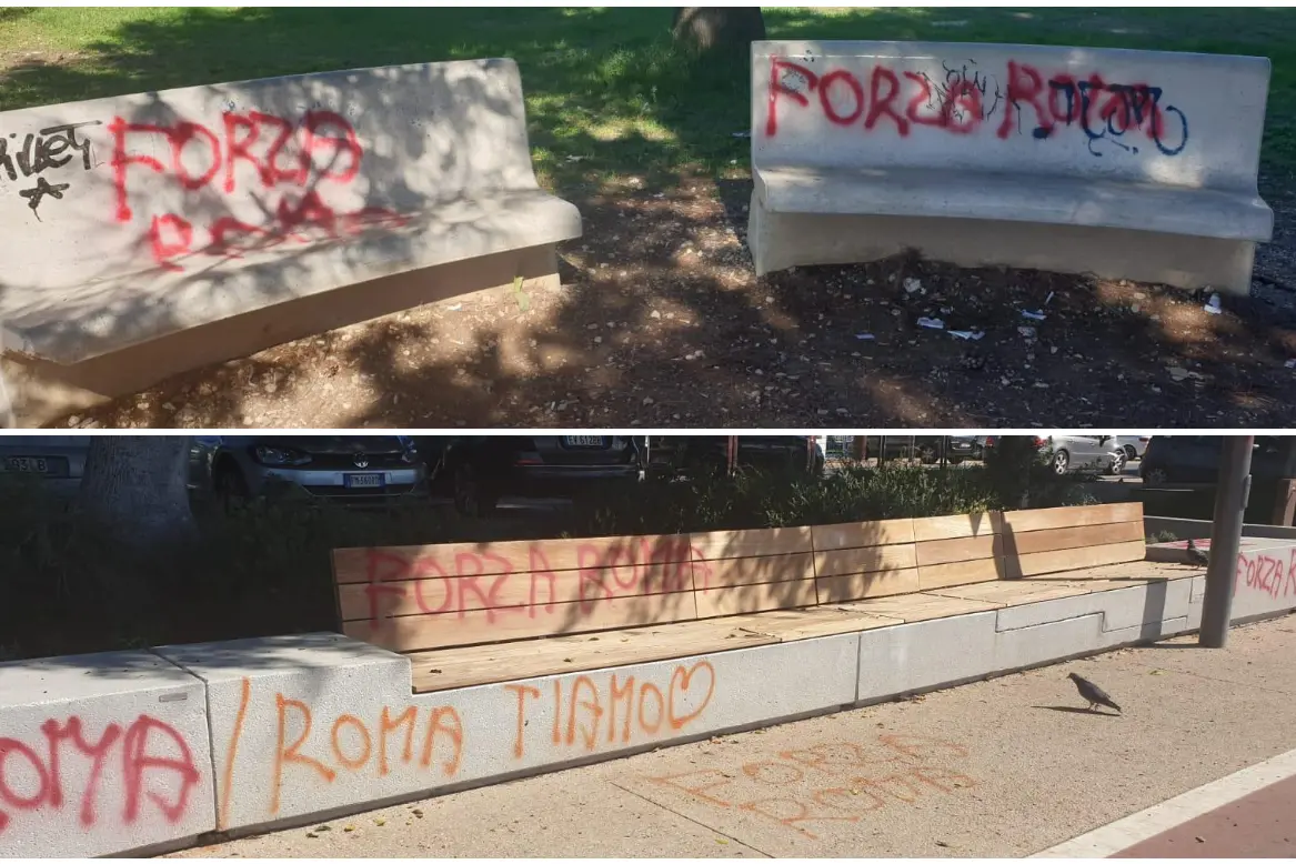 Le scritte spray comparse a Su Siccu (Foto Andrea Piras)