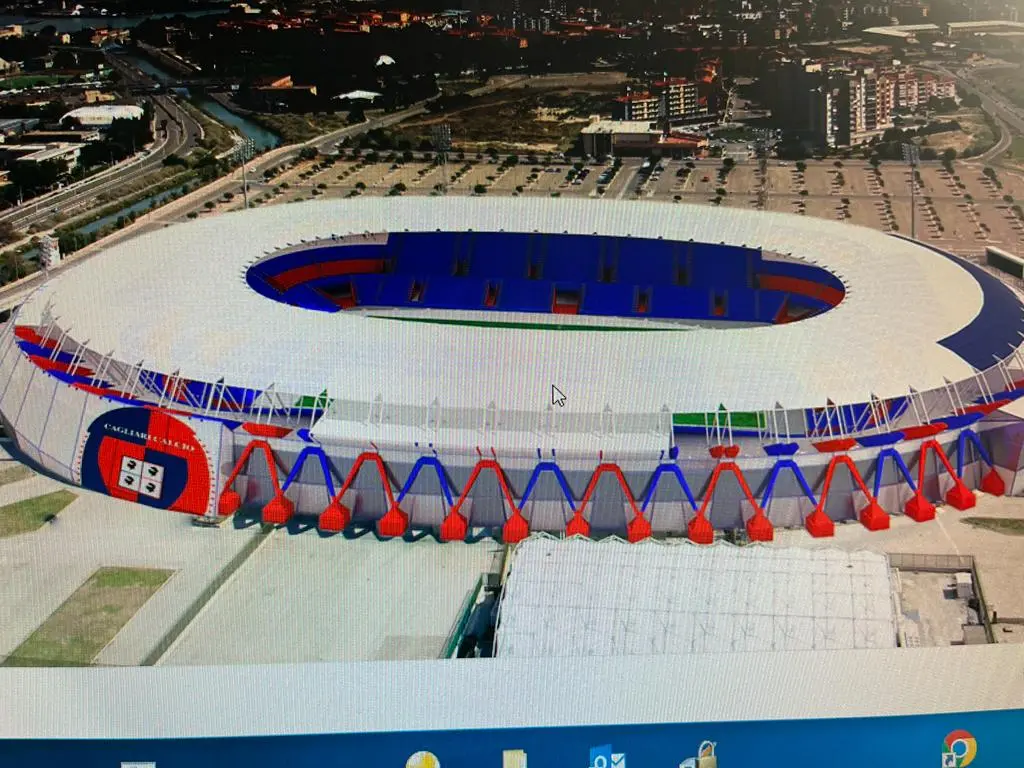 La simulazione al computer dello stadio Sant'Elia ristrutturato (foto concessa da Davide Sebis)