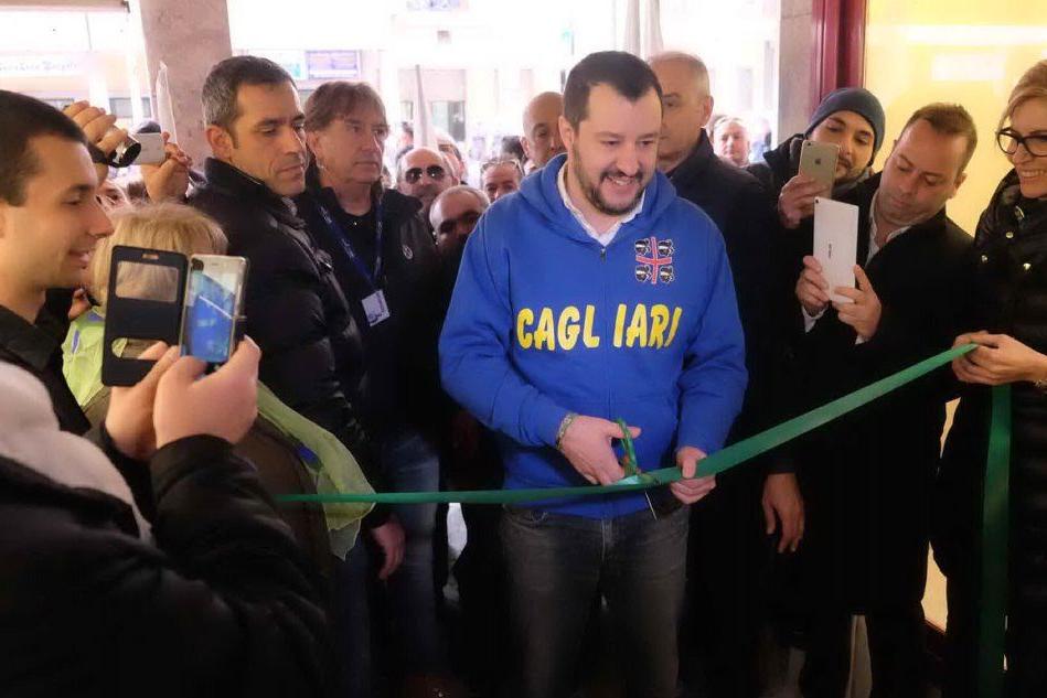 Matteo Salvini nella sua recente visita a Cagliari, prima delle elezioni del 4 marzo