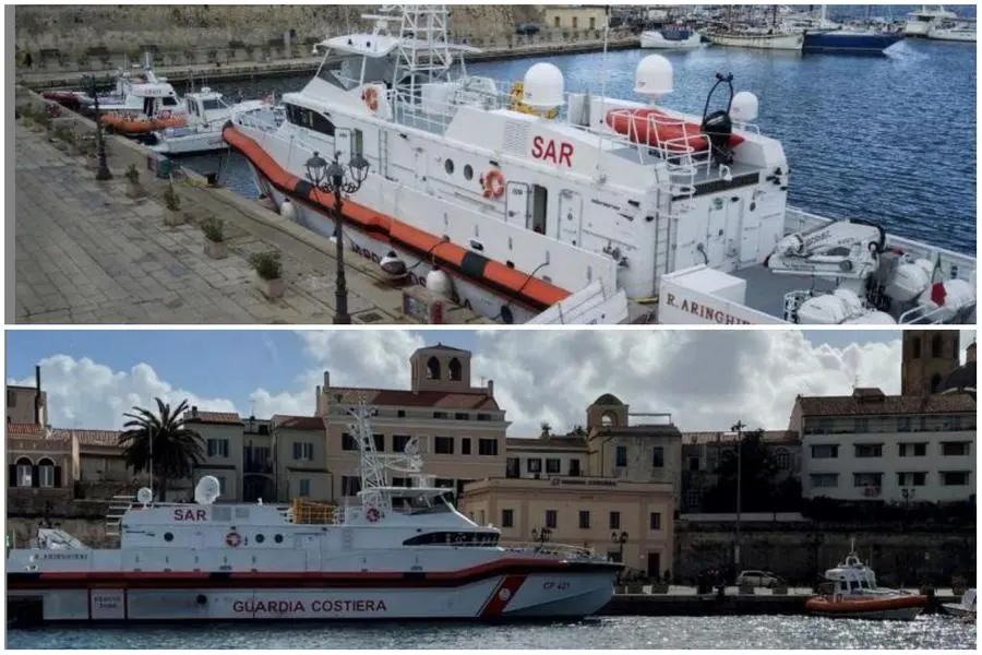 Due immagini della nave ad Alghero (Foto Guardia costiera)