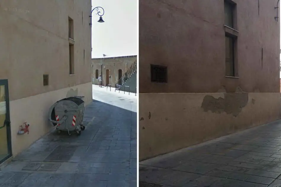 A sinistra, un'immagine da Google street view; a destra, una foto scattata questa mattina