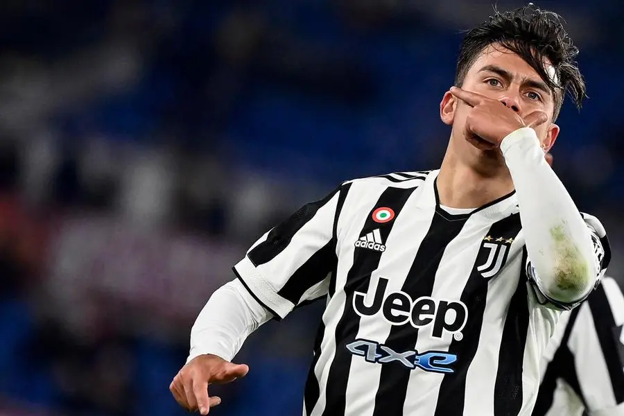 Juventus' Paulo Dybala celebrates his goal during the Serie A soccer match between AS Roma and Juventus FC at the Olimpico stadium in Rome, Italy, 9 January 2022. ANSA/RICCARDO ANTIMIANI