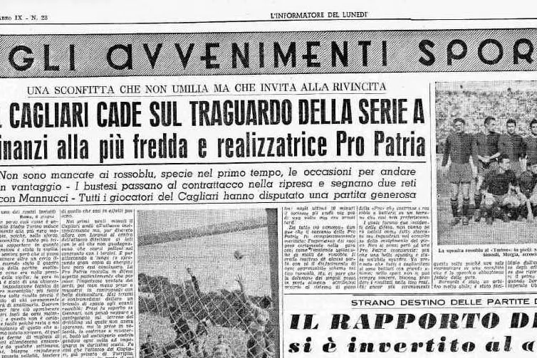 Il racconto della sconfitta e della delusione dei tifosi sulle pagine del 7 giugno del 1954 (archivio L'Unione Sarda)
