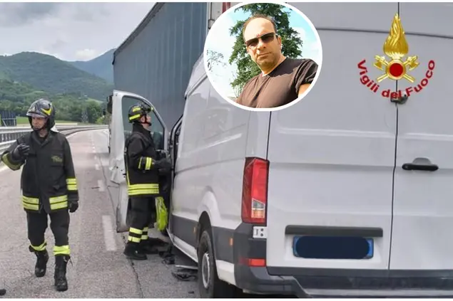I mezzi coinvolti nell'incidente (Ansa) e, nel tondo, Valerio Spanu