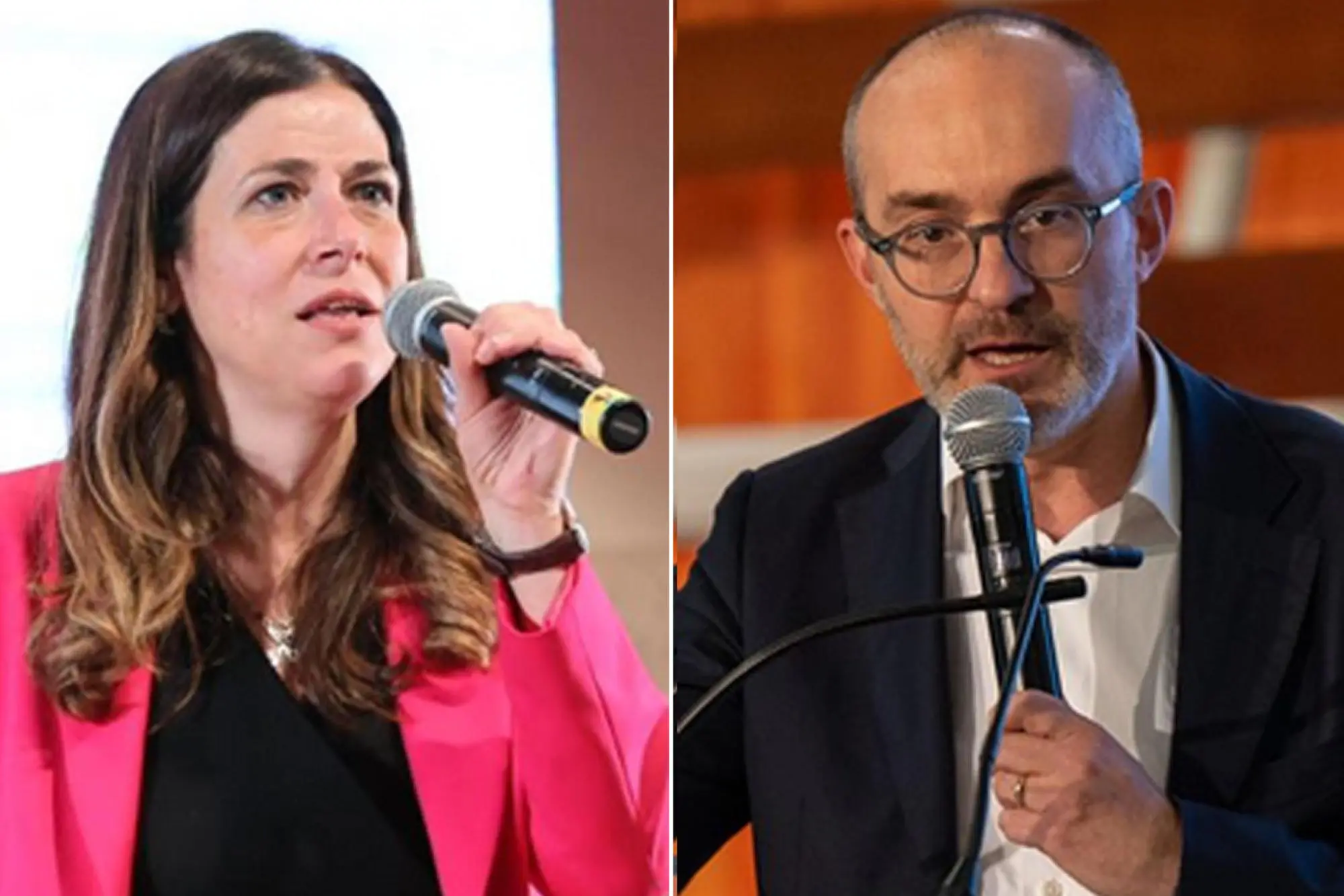 Alessandra Todde, eletta governatrice per il Campo largo, e il candidato del centrodestra Paolo Truzzu