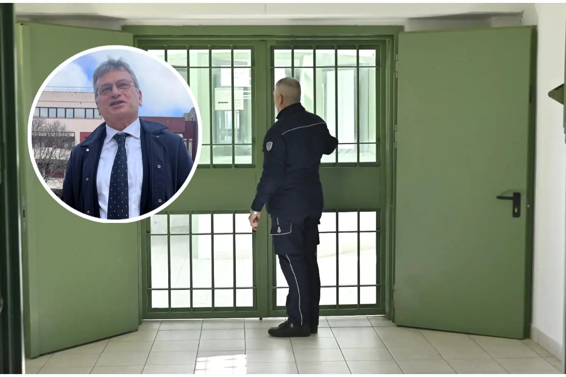 Il carcere di Uta, nel riquadro Domenico Arena (foto L'Unione Sarda)