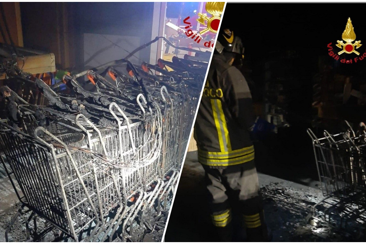 I danni dell'incendio al supermercato di Cala Liberotto, Orosei (foto Vigili del fuoco)