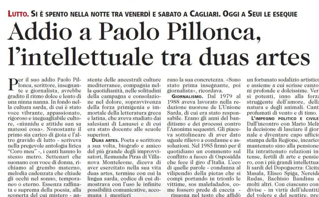 La notizia sulle pagine de L'Unione Sarda