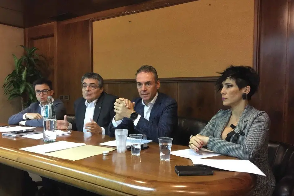 Da sinistra, Francesco Agus (Progressisti), Gianfranco Ganau (Pd), Cesare Moriconi (Pd), Desirè Manca (M5s) (foto Roberto Murgia)