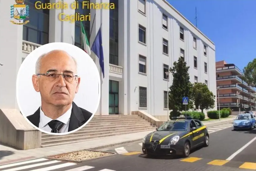 La Guardia di finanza e, nel riquadro, Valerio De Giorgi (Ansa)