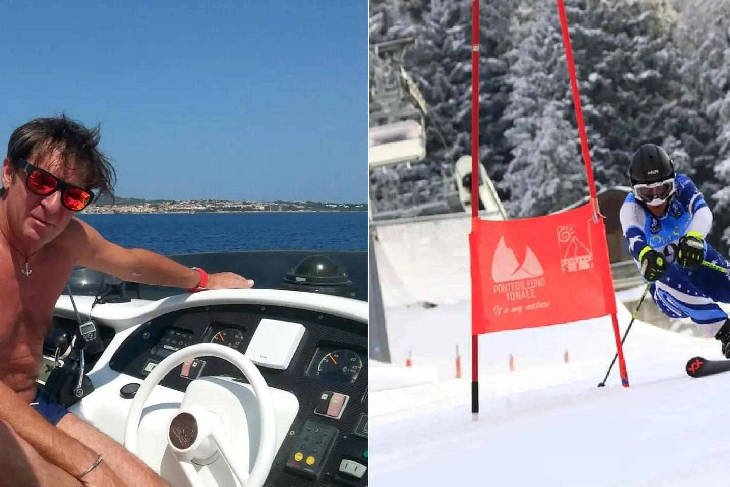 Guido Vaini nel mare di Stintino e sugli sci (foto concesse)