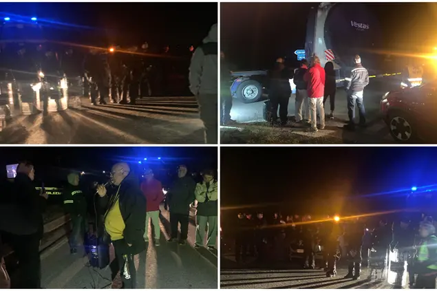 La protesta nella notte a Nuraminis (foto Pillosu)