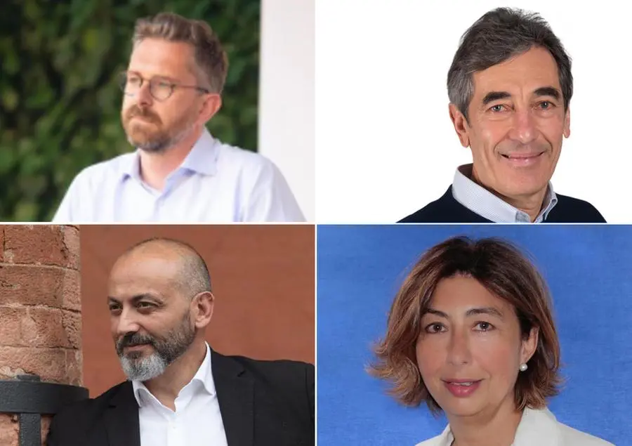 I candidati a Bologna: Matteo Lepore e Fabio Battistini Da sinistra in basso: Stefano Sermenghi e Dora Palumbo (Ansa)