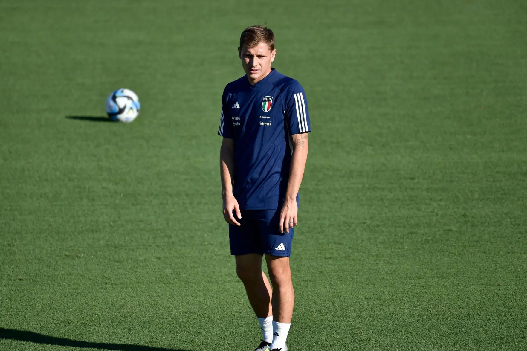 Nicolò Barella, 26 anni, durante un allenamento con la Nazionale (foto Ansa)