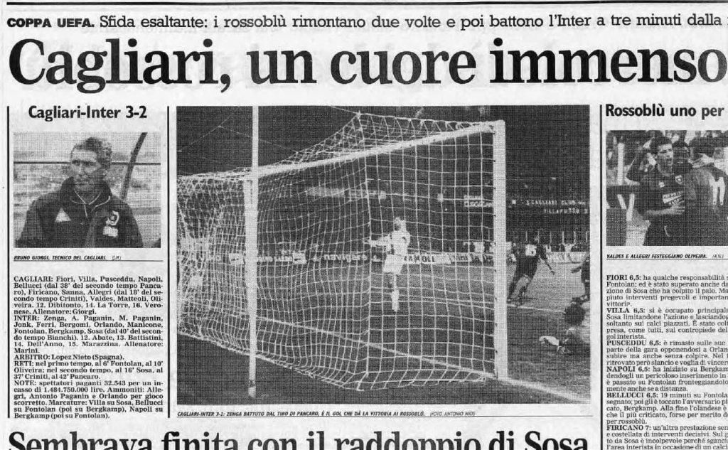 #AccaddeOggi: l'Isola vive un sogno, Cagliari batte Inter 3-2 nella semifinale d'andata di Coppa Uefa
