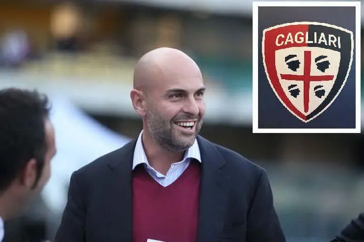 Il presidente Tommaso Giulini e nel riquadro il nuovo logo del Cagliari Calcio