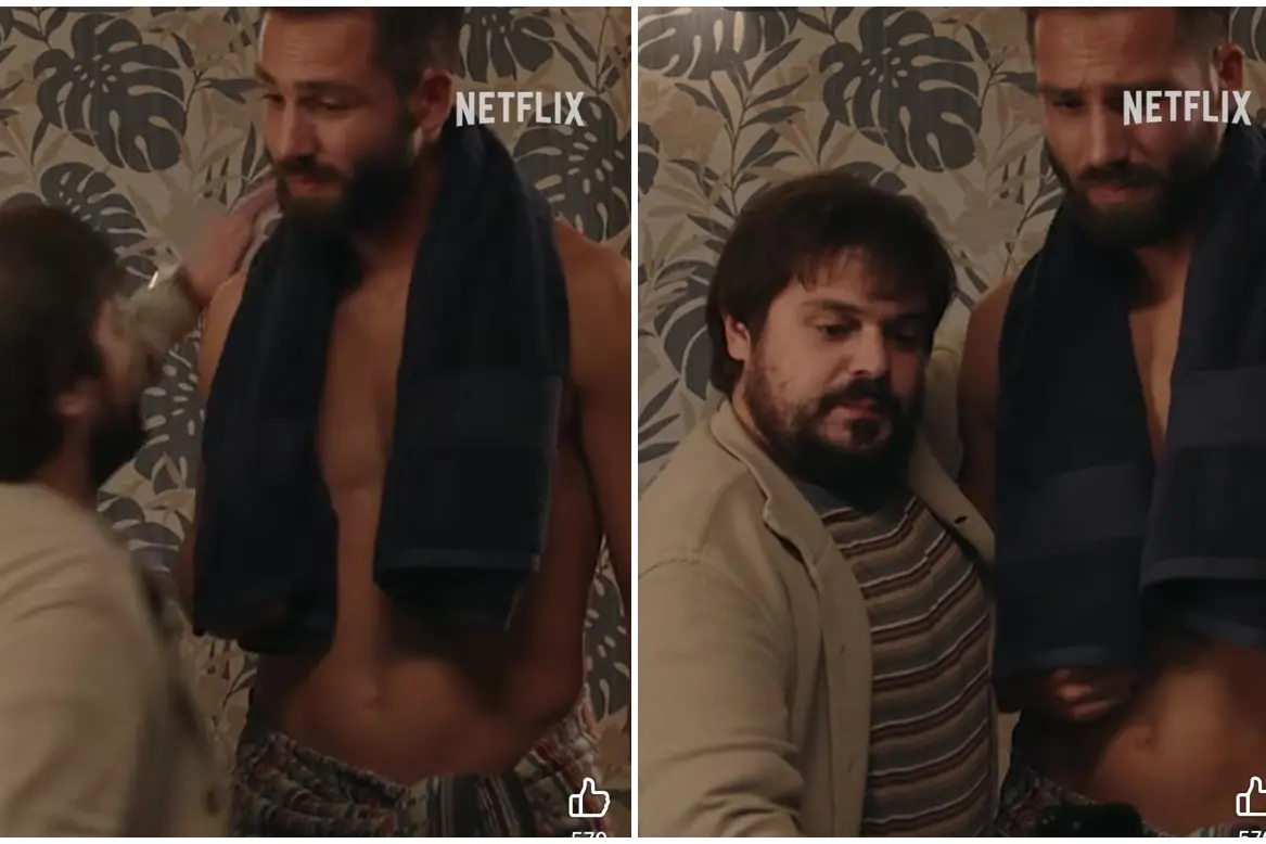 Una scena del film "Ogni maledetto Fantacalcio" con Leonardo Pavoletti (frame Netflix)