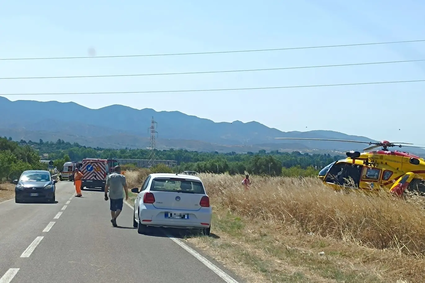 La zona dell'incidente a Maracalagonis e l'intervento dell'elisoccorso