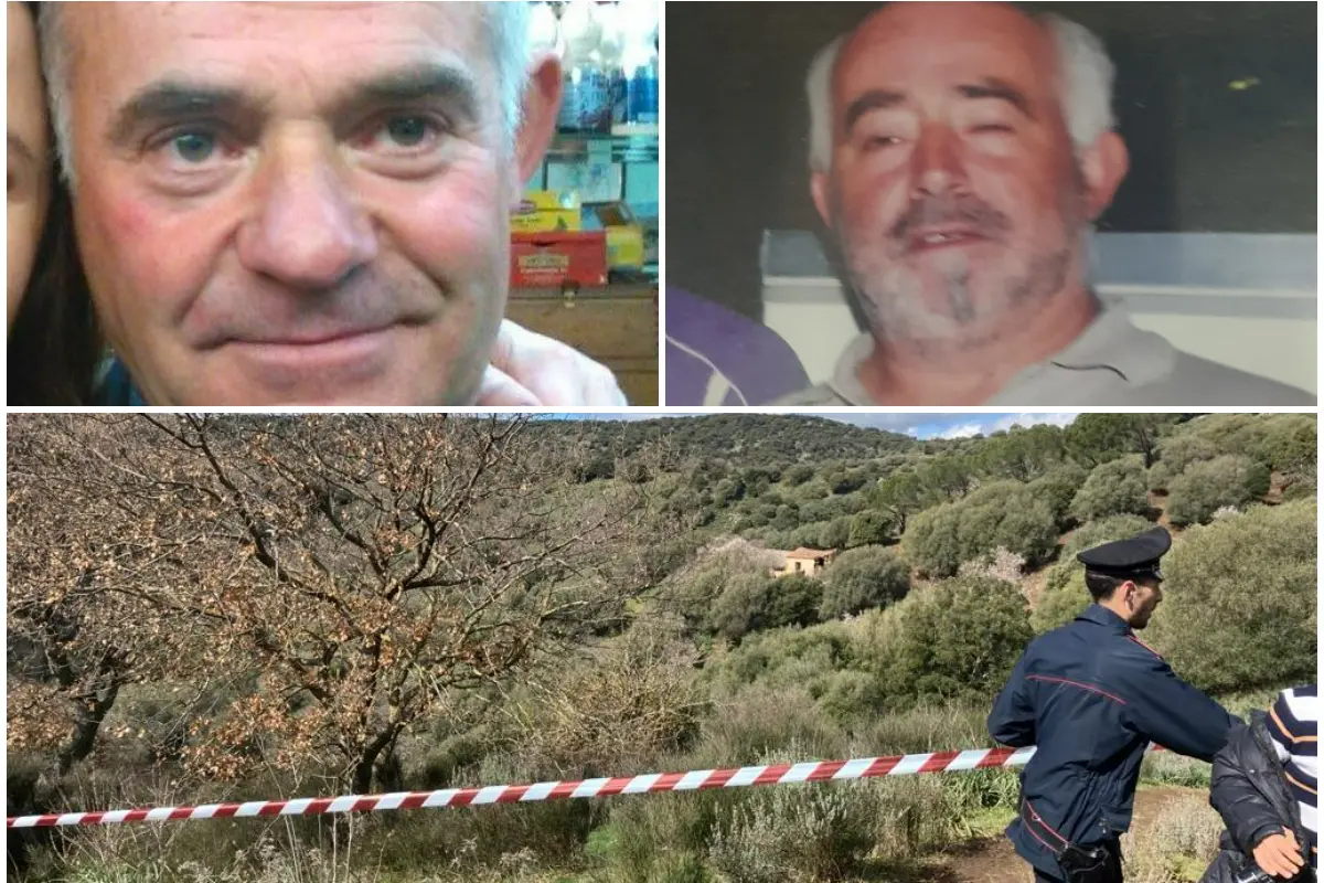 In alto da sinistra, la vittima e l'omicida. In basso i rilievi dei carabinieri (foto L'Unione Sarda)