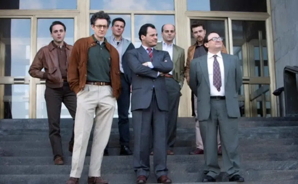 Il cast della serie di Sky \"1992\". Antonio Gerardi, al centro, interpreta Di Pietro (Ansa)