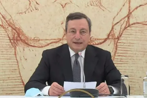 Il premier Mario Draghi alla conferenza stampa del G20 sul Turismo (frame da video Palazzo Chigi)