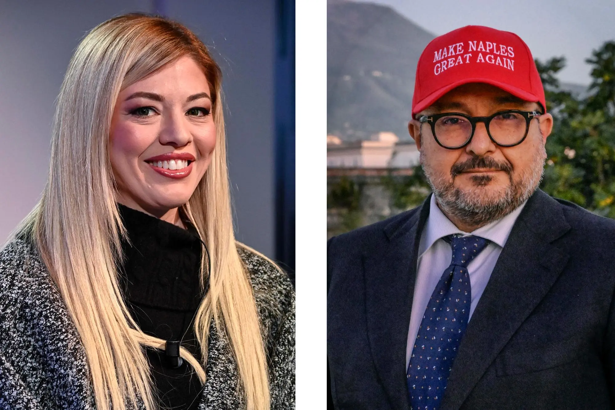 In una combo il giornalista Gennaro Sangiuliano, ex ministro della Cultura eletto alle regionali in Campania e Maria Rosaria Boccia, protagonista della vicenda della scorsa estate che l'ha coinvolta proprio con Sangiuliano. E' solo 16esima su 27 nella lista del sindaco di Terni, Domenico Bandecchi con appena 89 voti, 25 novembre 2025. ANSA/ANTIMIANI/FUSCO