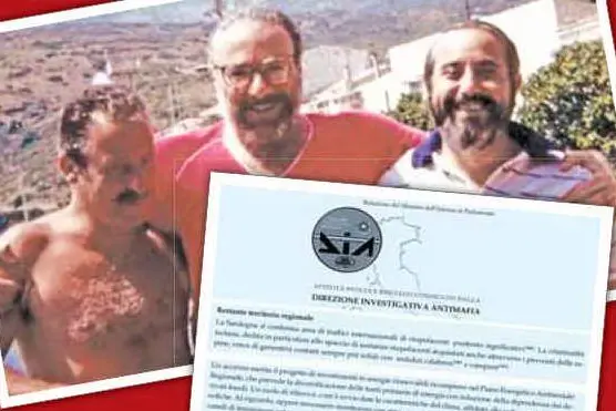 Da sinistra Borsellino, Lo Curto e Falcone. Nel riquadro la relazione 2019 della Dia sulle infiltrazioni in Sardegna (foto L'Unione Sarda)