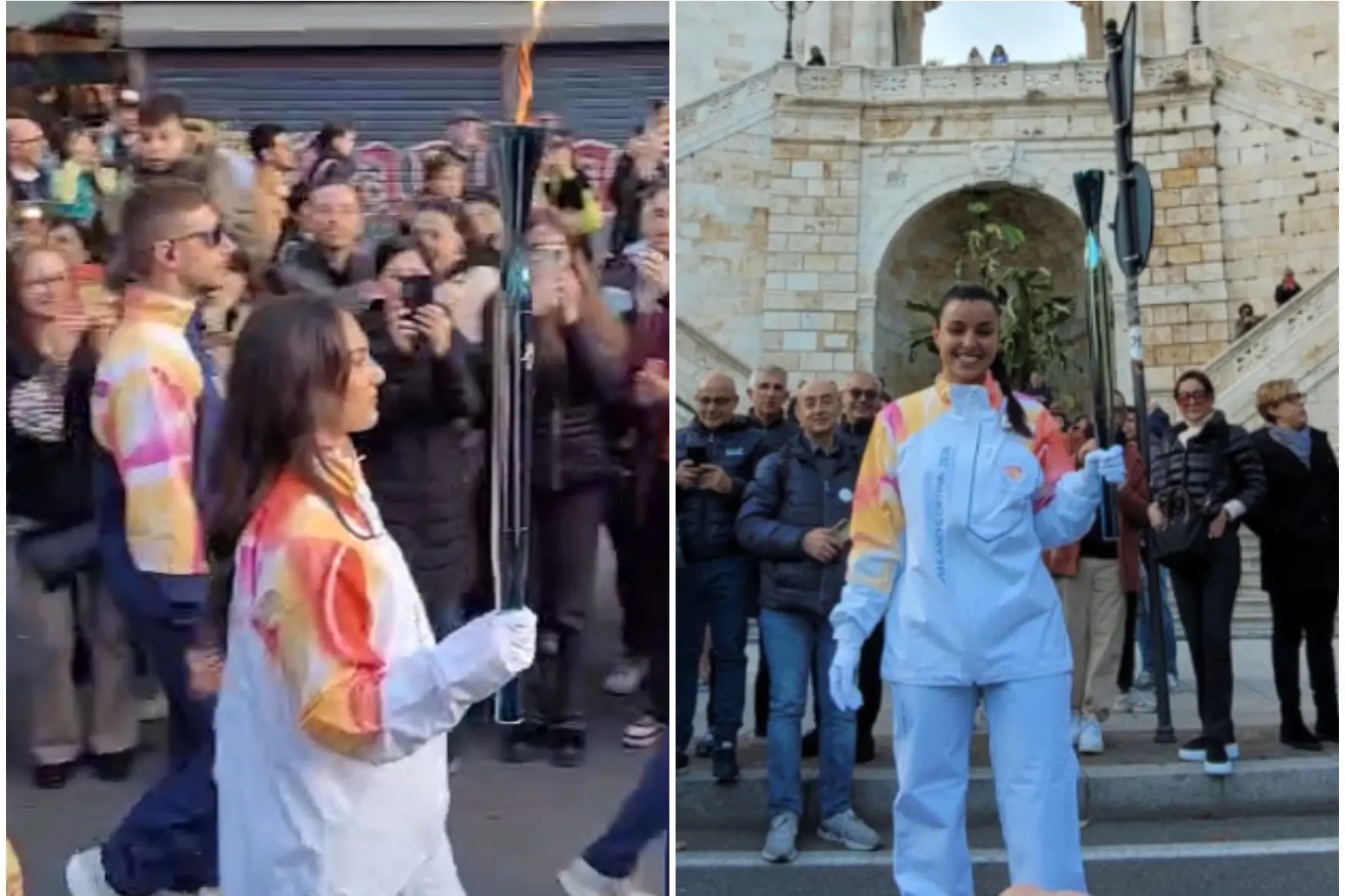 Dalia Kaddari e Giulia Stagno tedofore a Cagliari (Federica Perri-Massimo Ledda)