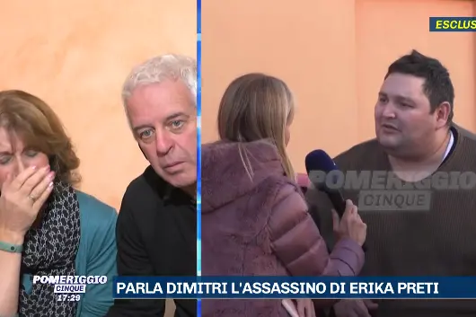 Dimitri Fricano, accanto i genitori di Erika Preti (foto Pomeriggio Cinque)