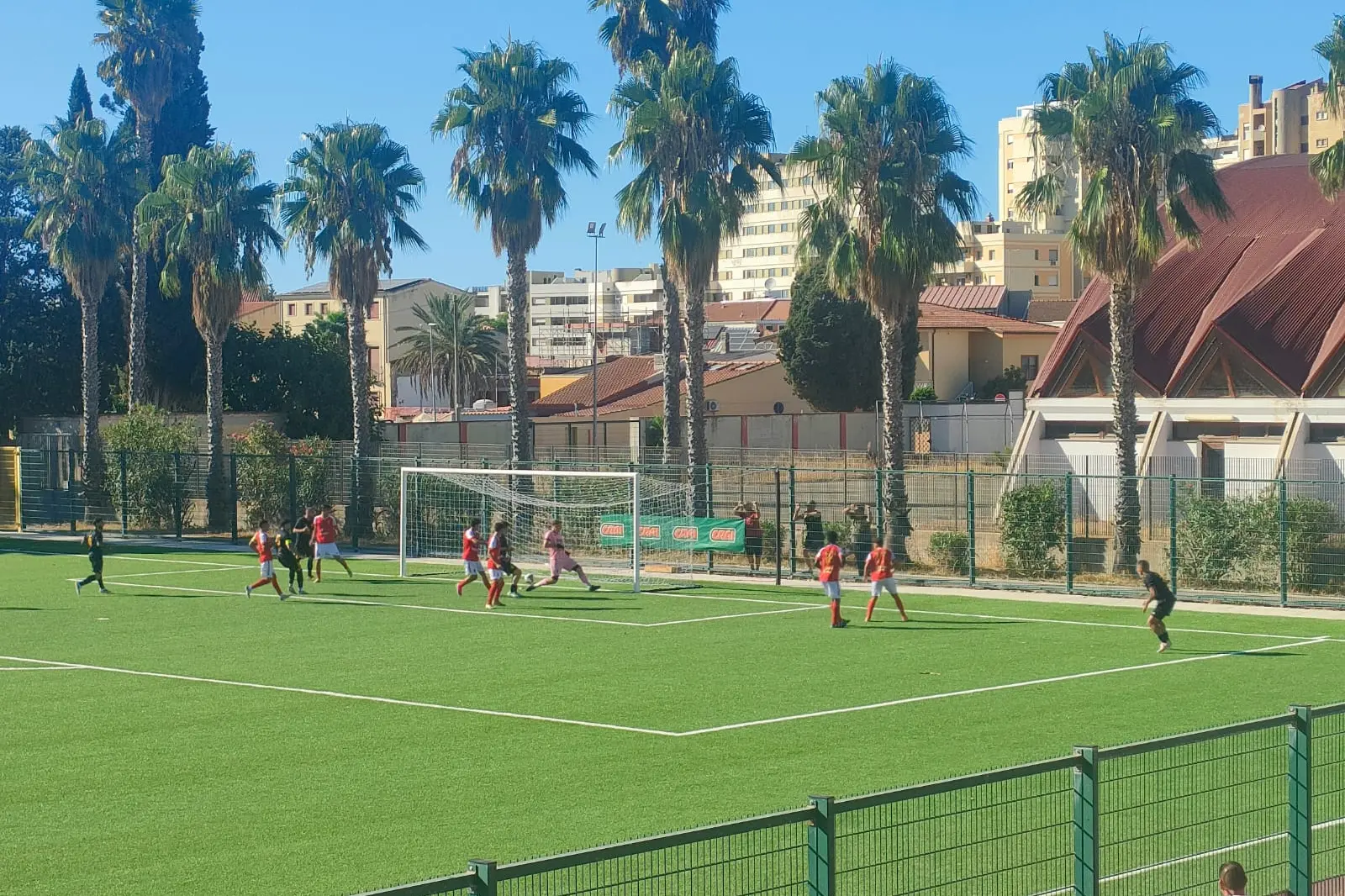 Il primo gol del Samugheo contro la Tharros siglato da Lorenzo Frau (25 anni) (foto di Giacomo Pala)