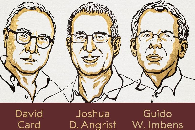 David Card, Joshua D. Angrist e Guido W. Imbens (foto Twitter Nobel Prize)