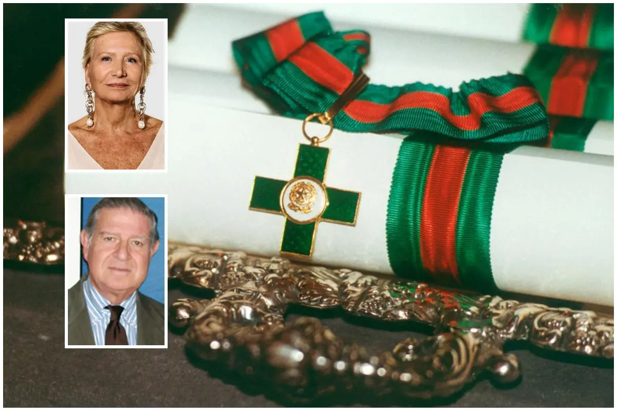 The cross of the Knights of Labor and, in the panels, Rosina Zuliani and Adolfo Valsecchi (Photo from the Cavalieri del Lavoro website)