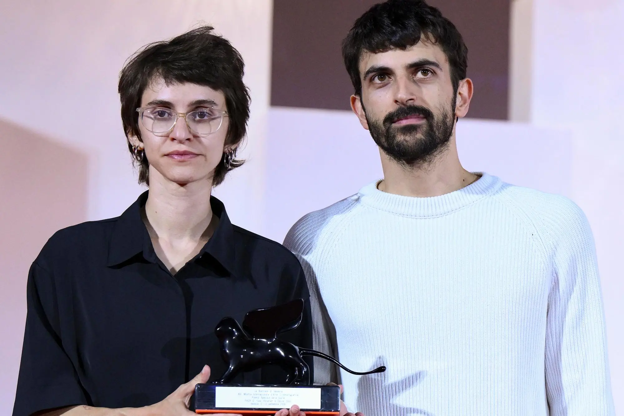 Israeli directors Rachel Szor (L) and Yuval Abraham holds the Special Jury Prize for his movie 'Naza' during the closing ceremony of the 83rd annual Venice International Film Festival, in Venice, Italy, 12 September 2026. The 83rd edition of the festival runs from 02 to 12 September 2026. ANSA/ETTORE FERRARI