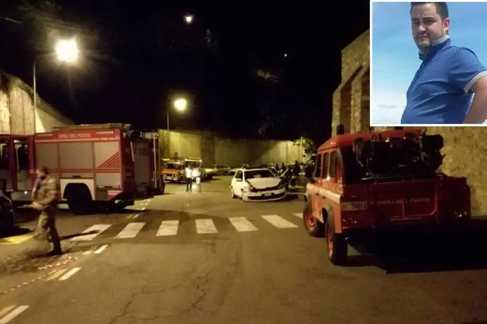 Il luogo dell'incidente e, nel riquadro, Andrea Floris