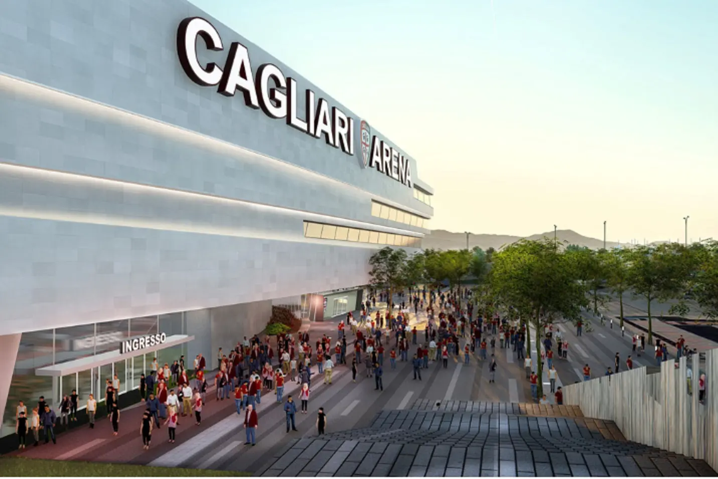 Un render del nuovo stadio del Cagliari