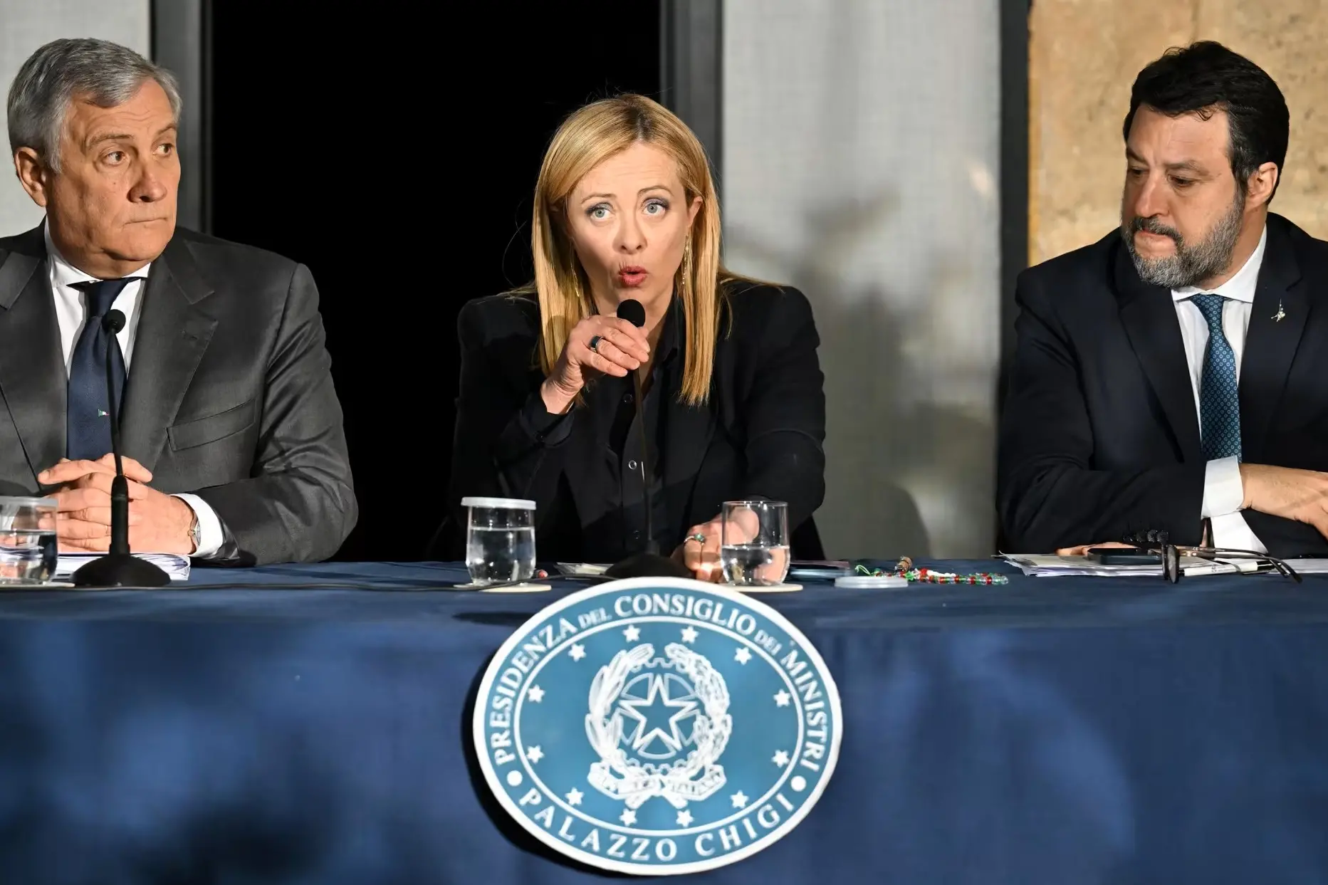 Tajani, Meloni e Salvini (Ansa)