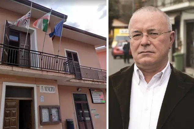 Il municipio di Tonara e il sindaco Pierpaolo Sau (L'Unione Sarda)