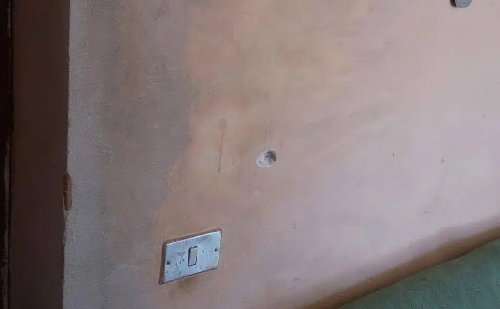 Uno dei pallettoni si è conficcato nel muro