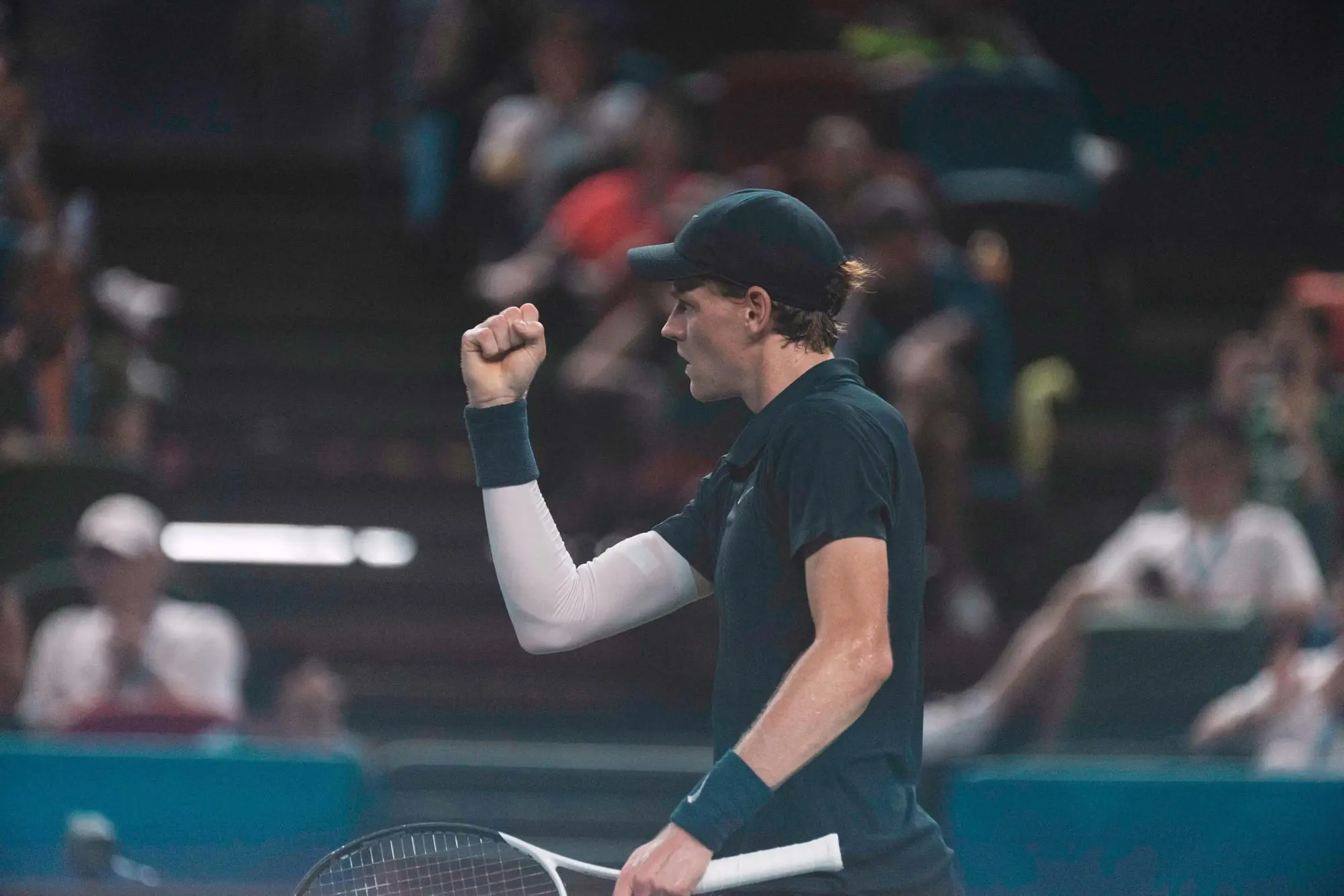 epa12429835 Jannik Sinner of Italy reacts during his men's Singles match against Daniel Altmaier of Germany at the Shanghai Masters tennis tournament in Shanghai, China, 04 October 2025. EPA/ALEX PLAVEVSKI