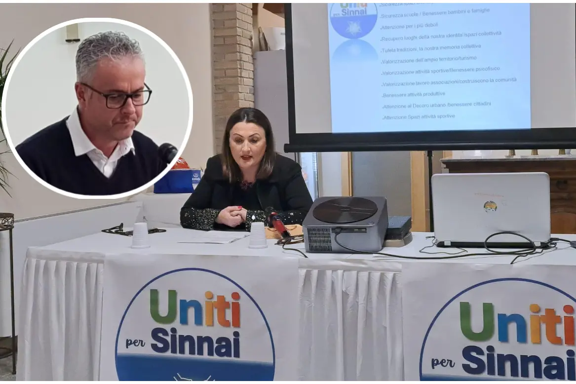 Il logo di "Uniti per Sinnai" e, nel tondo, il segretario Roberto Loi (foto Andrea Serreli)