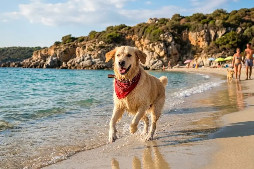 Un cane in spiaggia (foto creata con l'aiuto dell'AI
