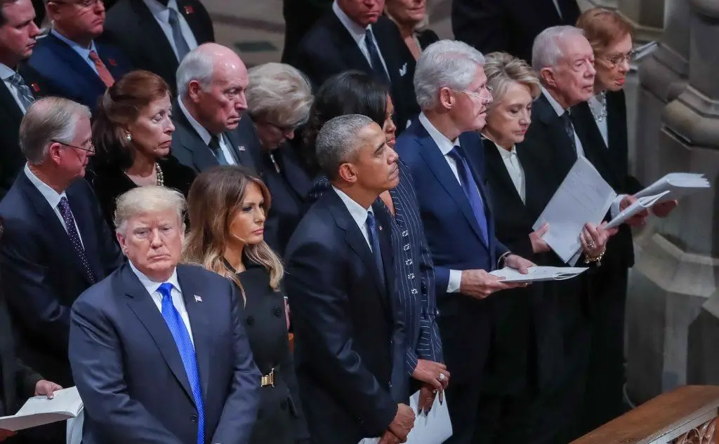 I leader Usa ai funerali di Bush (Ansa)