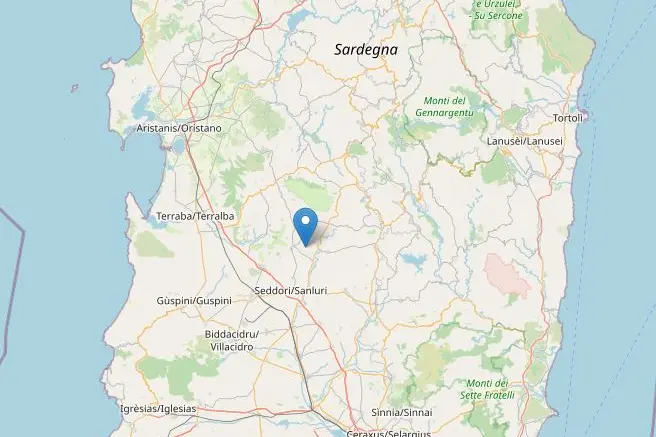 La localizzazione del terremoto a Pauli Arbarei (foto Ingv)