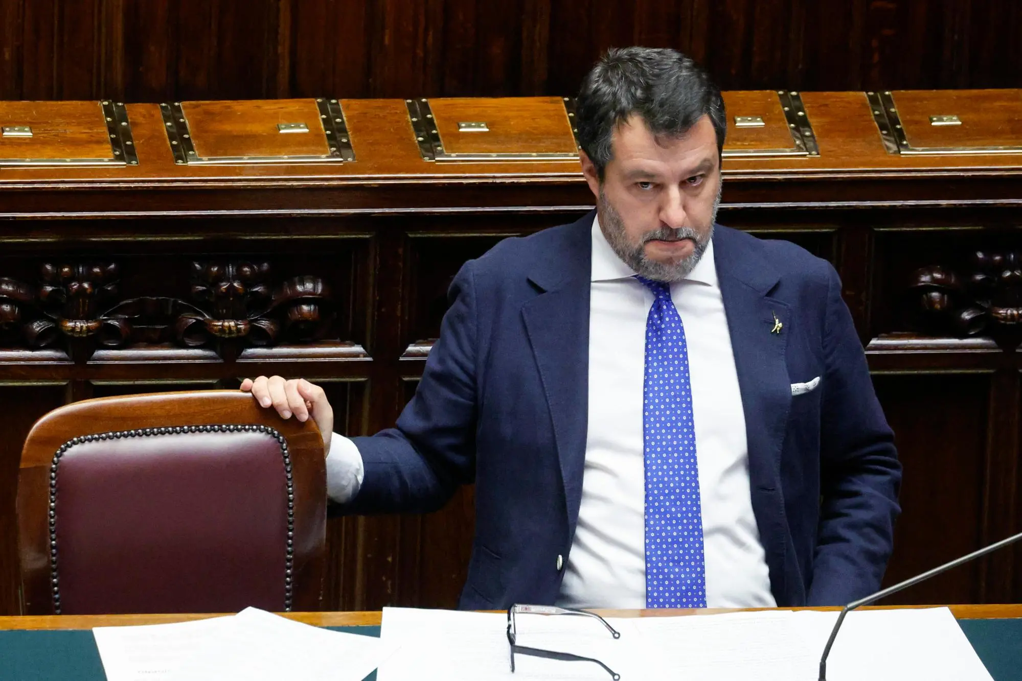 Italian Minister for Infrastructure and Deputy Prime Minister Matteo Salvini during a Question time at the Chamber of Deputies, Rome 16 July 2025. ANSA/FABIO FRUSTACI