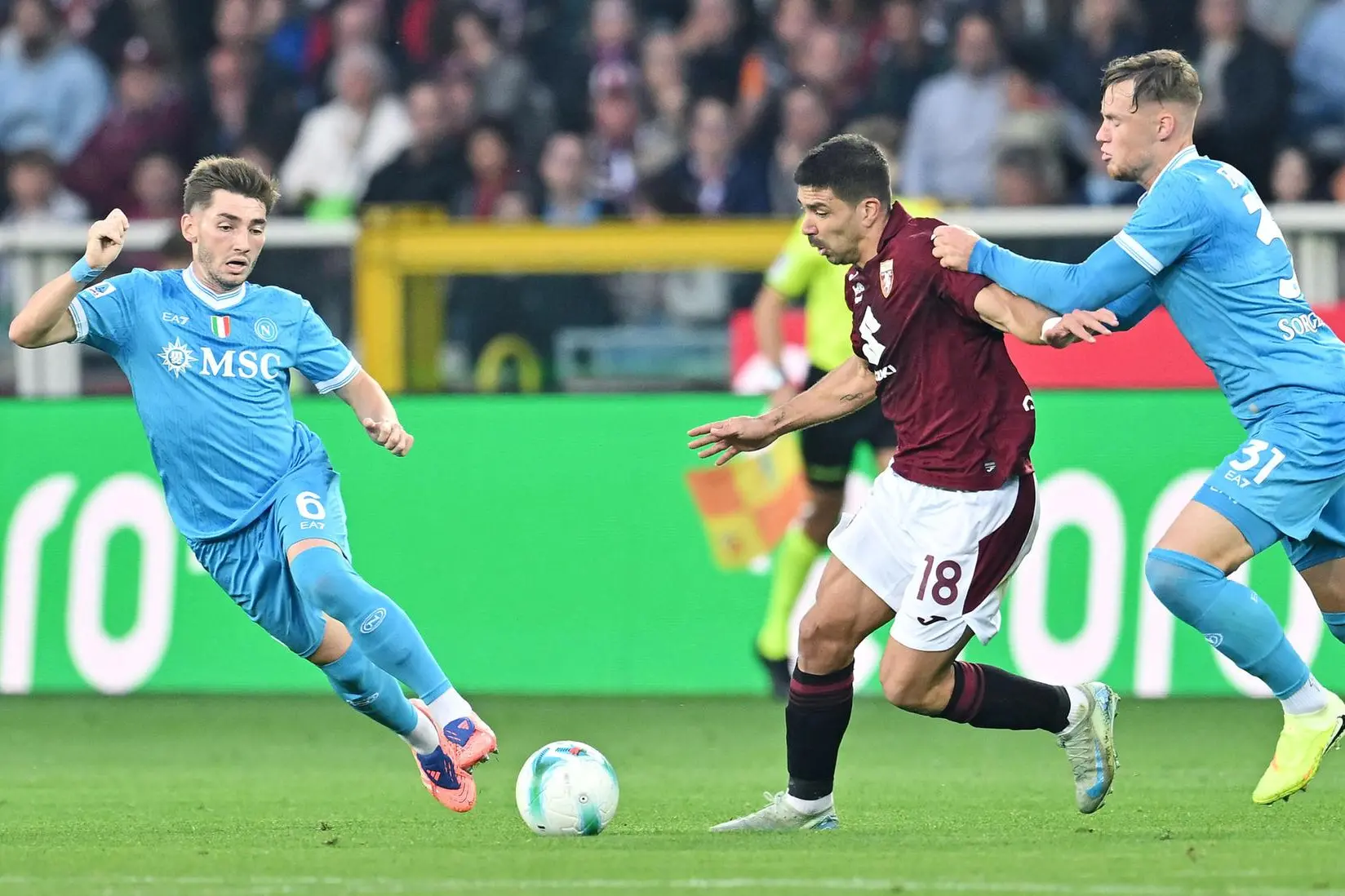 Giovanni Simeone, in gol in Torino-Napoli del girone d'andata di Serie A (foto Ansa)