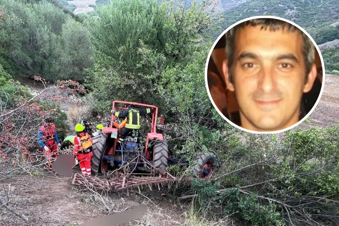 Il luogo dell'incidente e, nel tondo, Franco Gallittu