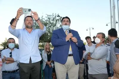 Salvini and Solinas a year ago in Olbia (archive L'Unione Sarda)